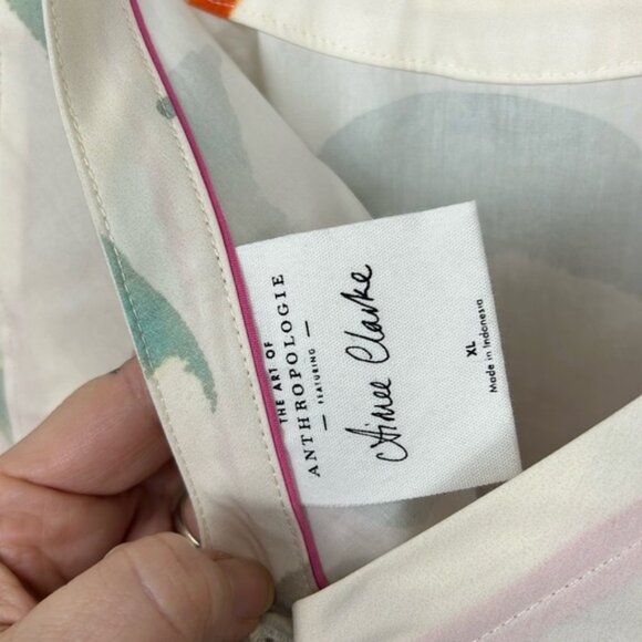 ANTHROPOLOGIE X Aimee Clarke button back brushstroke print short sleeve blouse - Picture 11 of 14